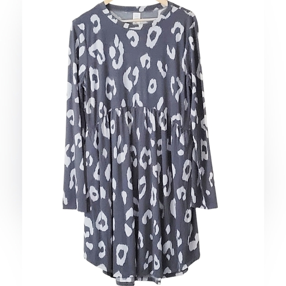 Boutique Animal Print Flare Dress Long Sleeve Pockets Above The Knee Gray - Picture 13 of 16